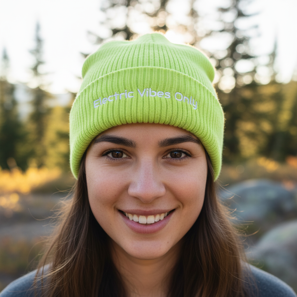 acid green beanie on woman in daylight
