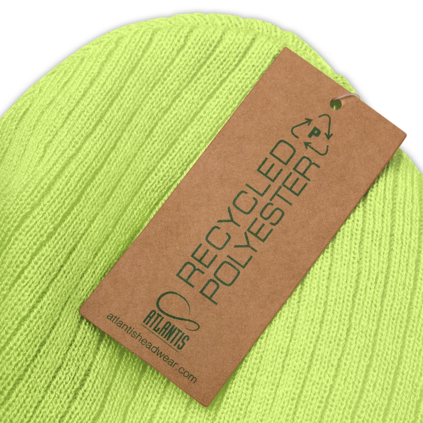 acid green beanie with tag