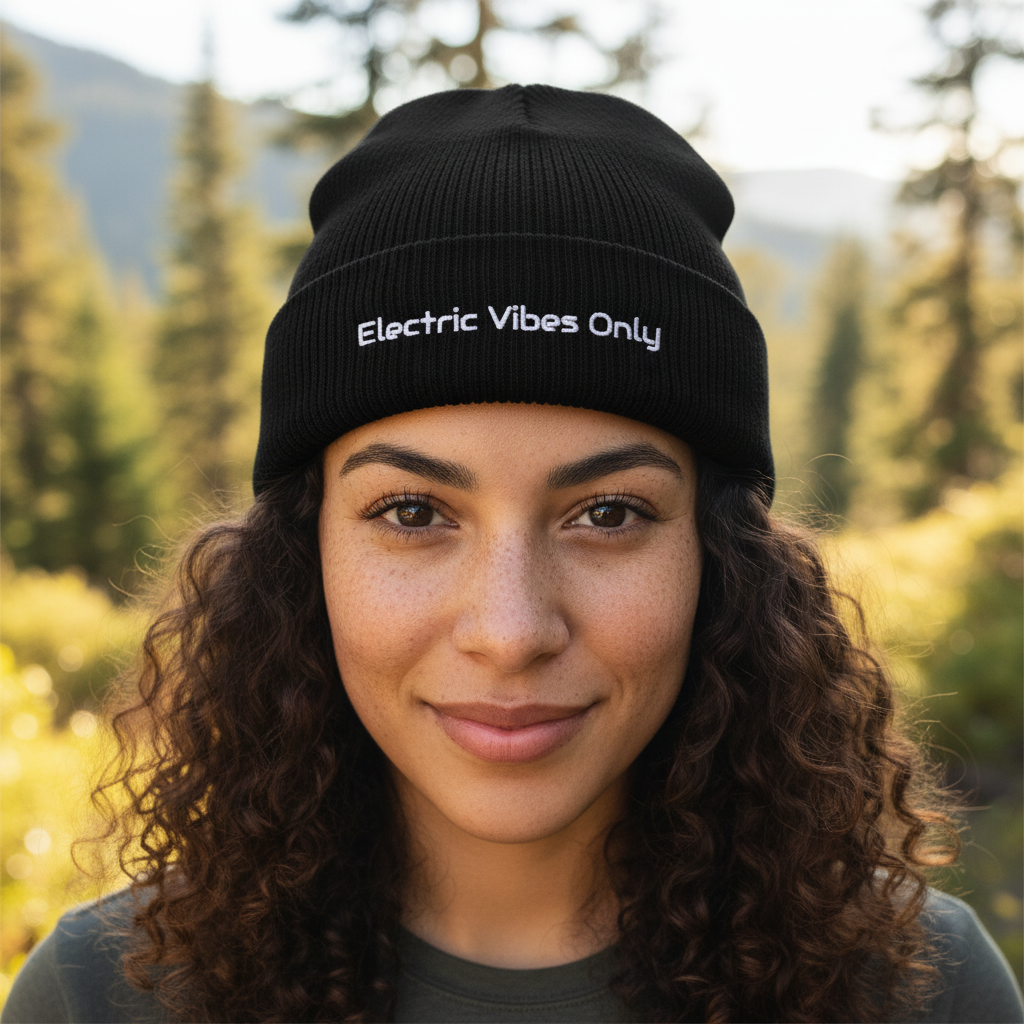 Black Cuffed Beanie Woman Outdoor Headshot