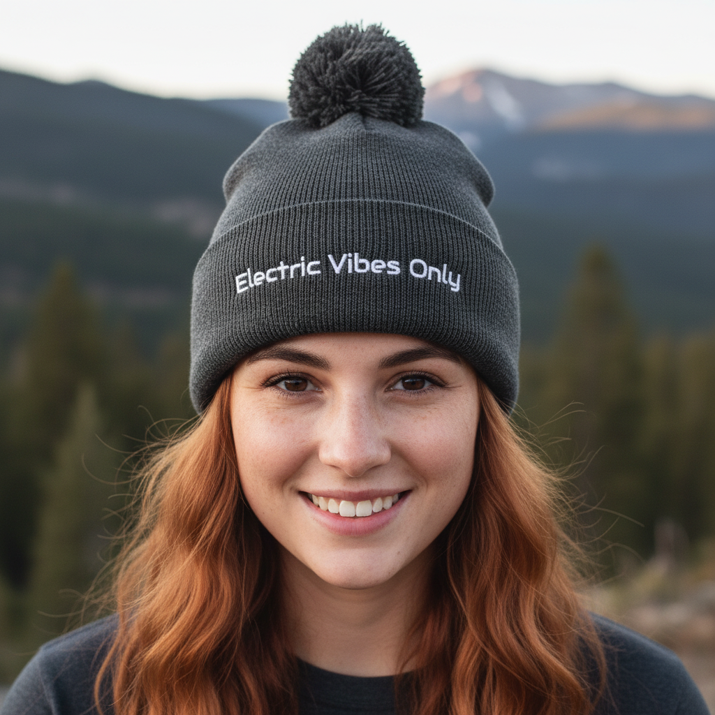 Dark Heather Grey Pom-Pom Beanie Different Woman Headshot