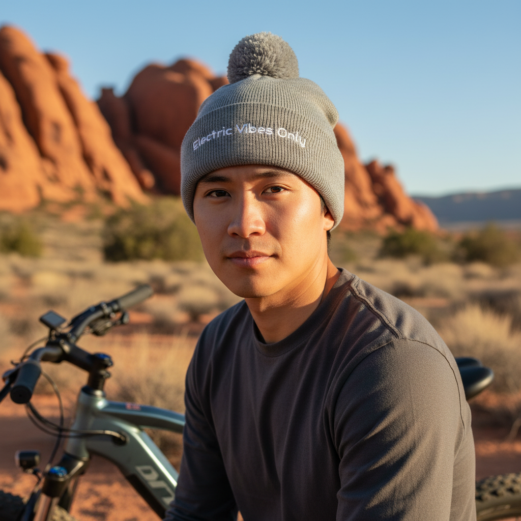 Heather grey pom pom - man in desert landscape