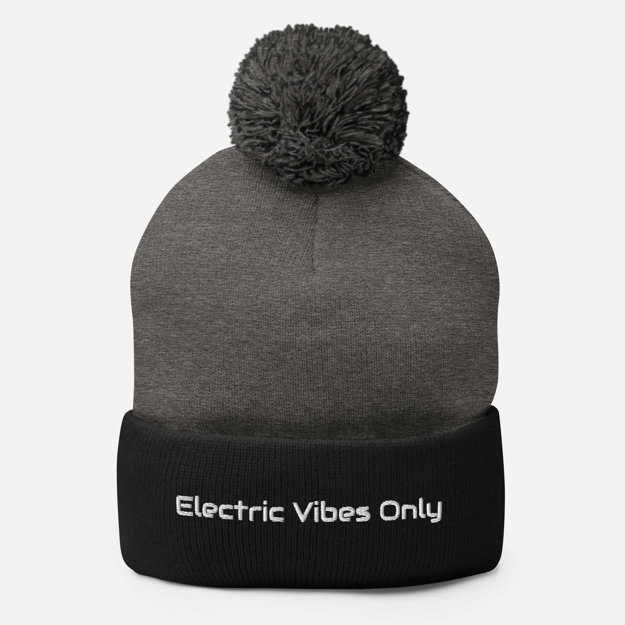 dark heather grey/ black pom pom beanie.