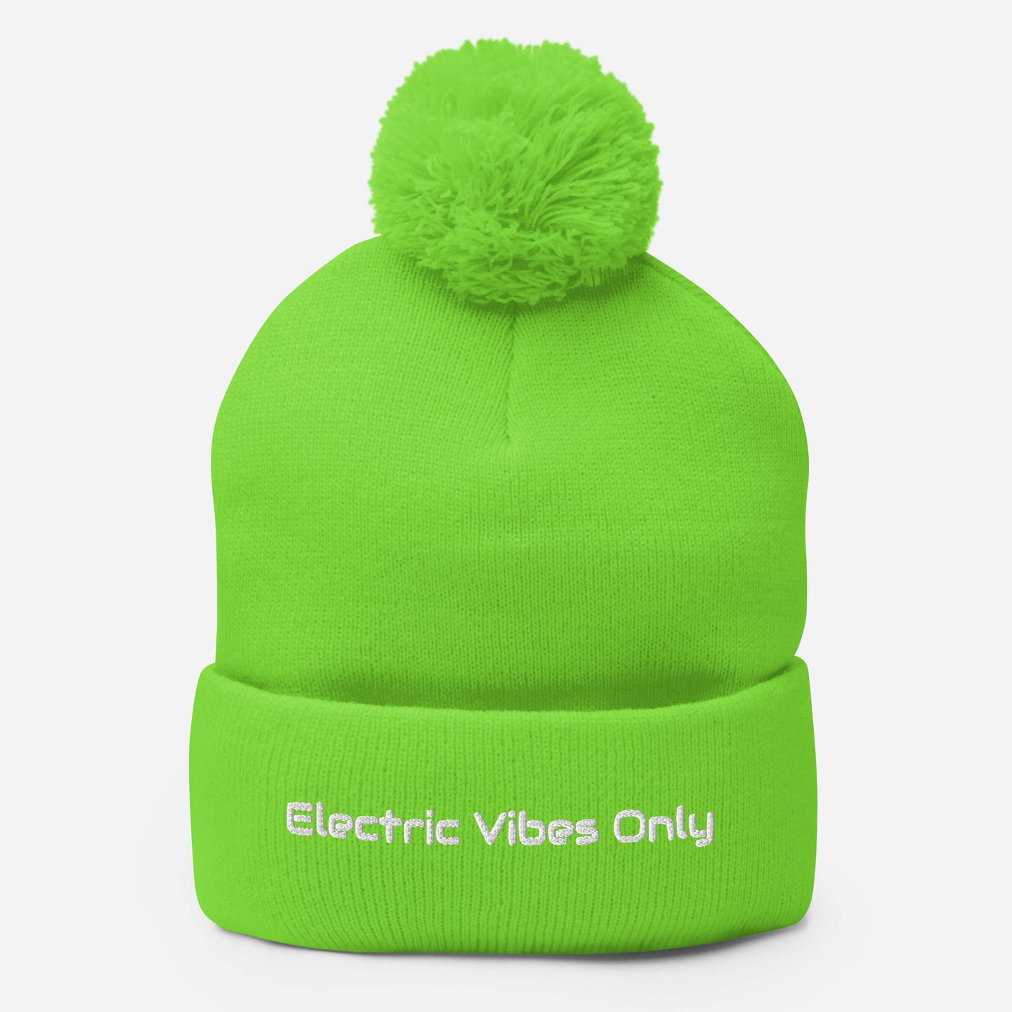 acid  green pom pom beanie