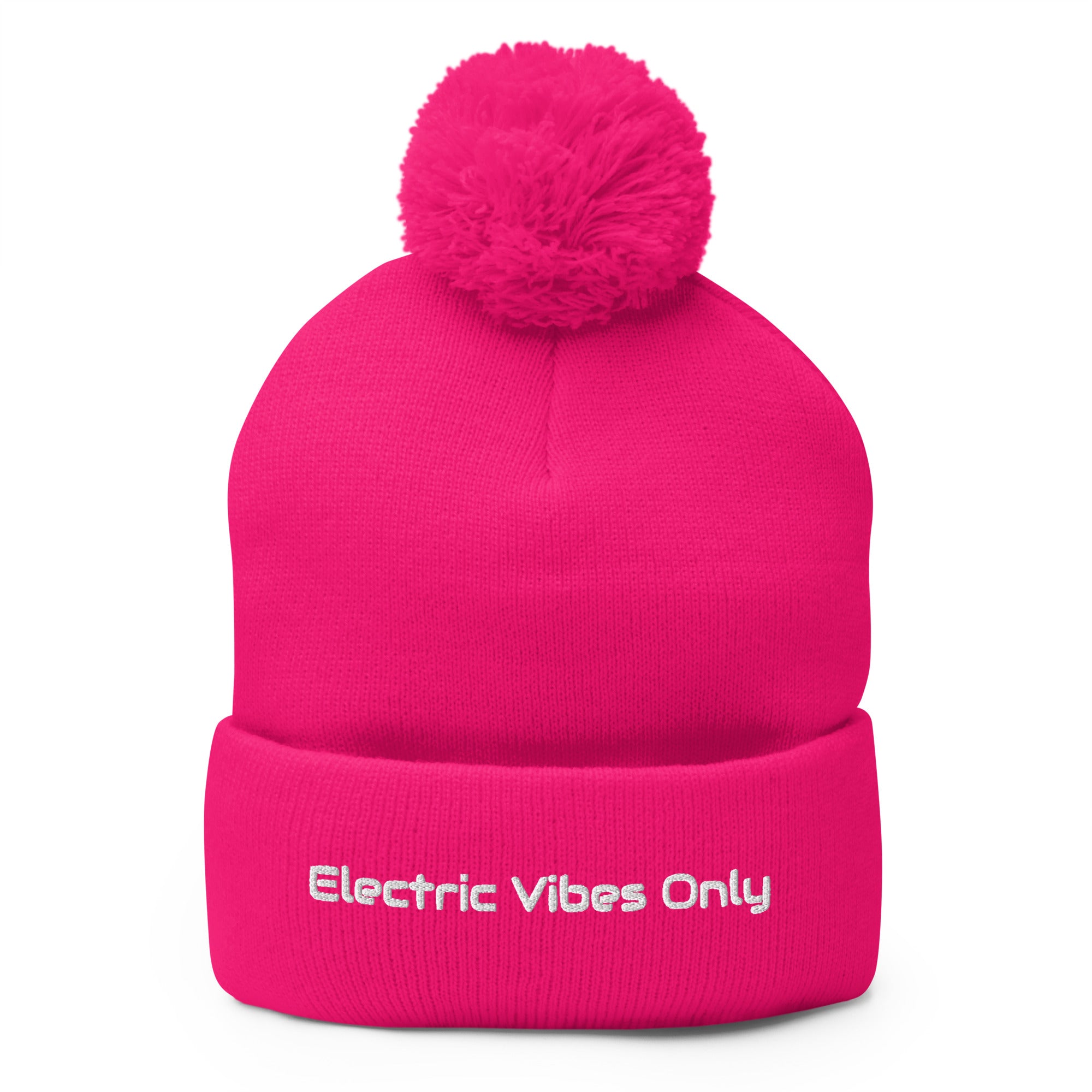 neon pink pom pom beanie