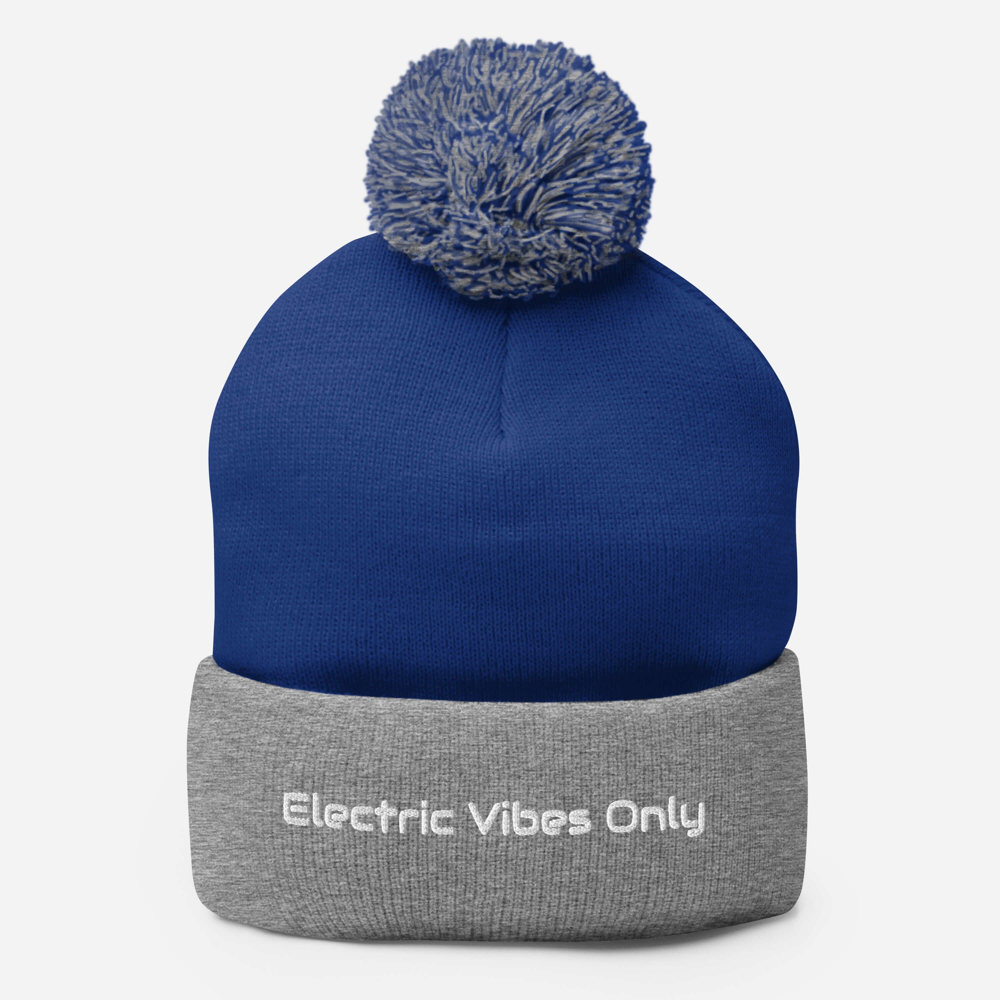Royal/ Heather Grey Cuff pom pom beanie