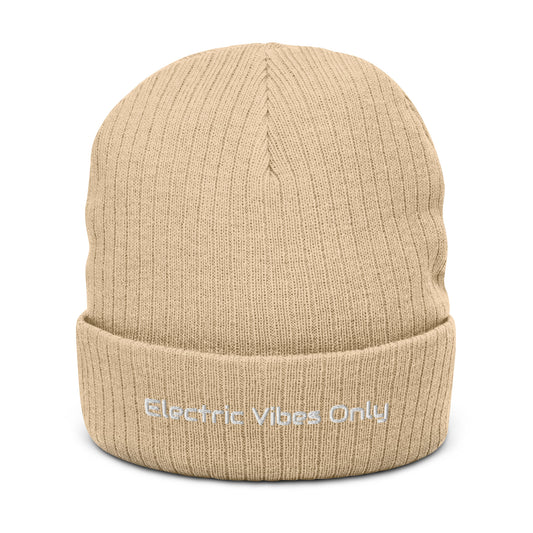 Beige Cuffed Beanie Double Knit - Electric Vibes Only
